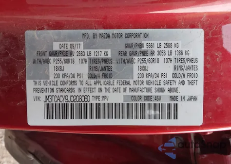 2018 Mazda Cx-9 Touring из США, поврежденный, VIN JM3TCACY9J0208060